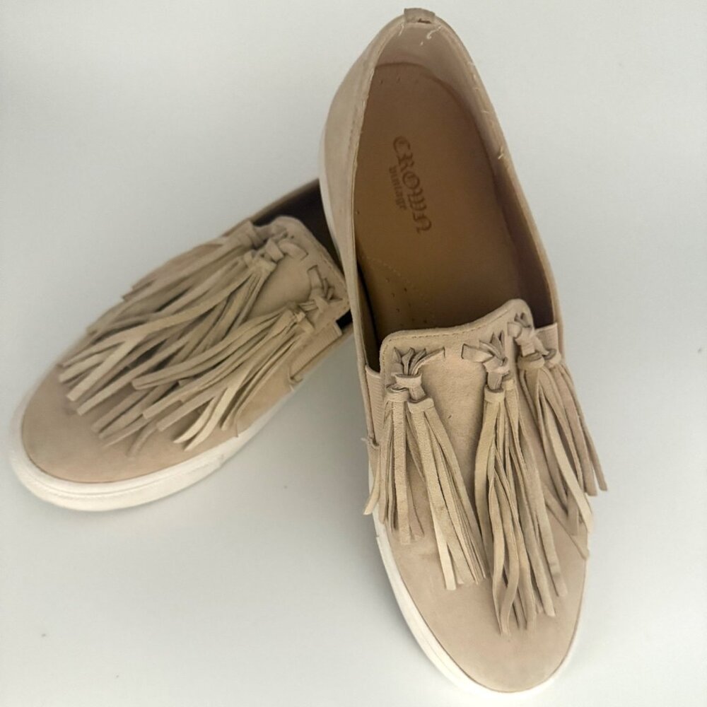Crown Vintage Women 7 Leather Suede Loafer Fringe Tan Comfort Padded Western Boh